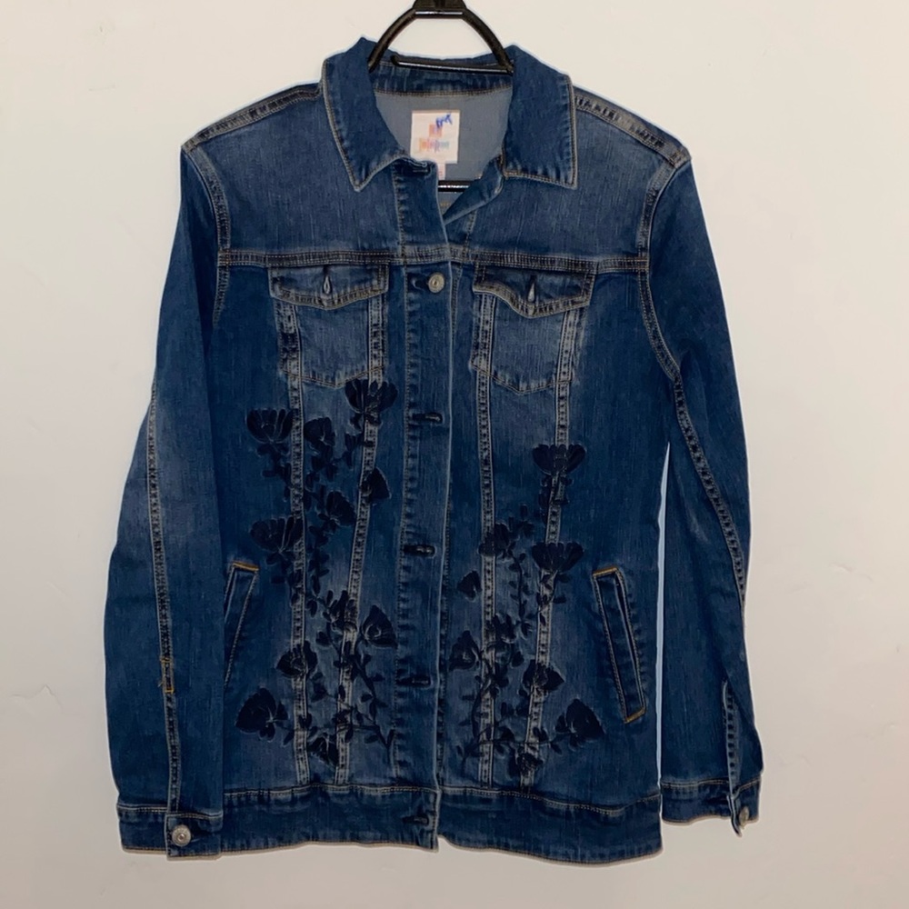 Lularoe jean jacket with floral embroidered size small